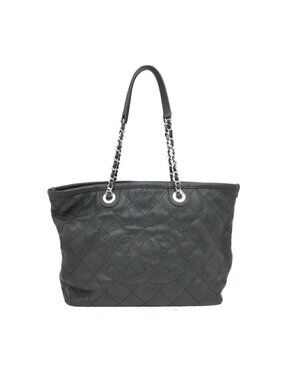 Chanel Chain Tote Black Caviar Leather Silver